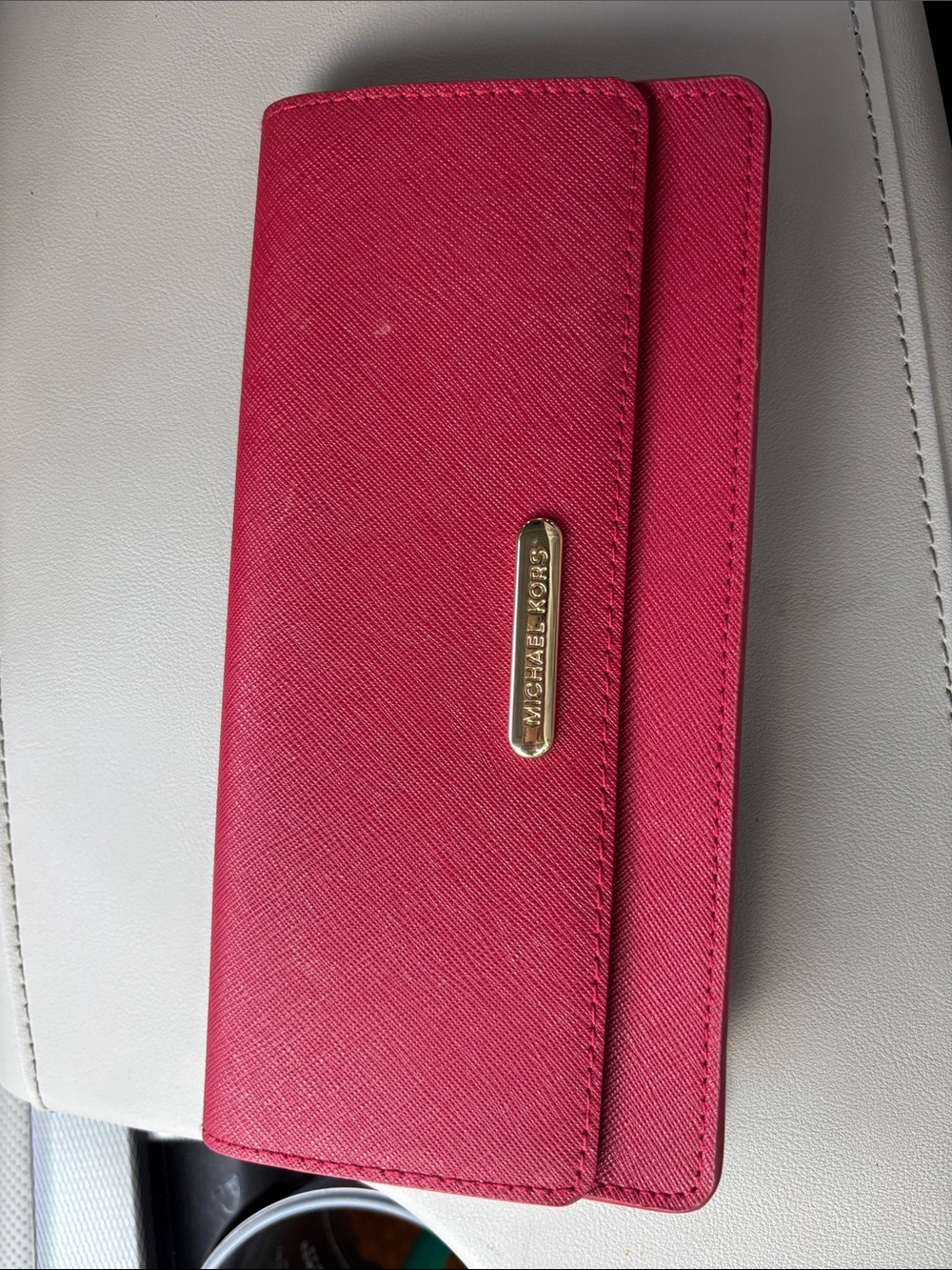 Michael Kors Red Saffiano Leather Continental Wallet with Gold Plate